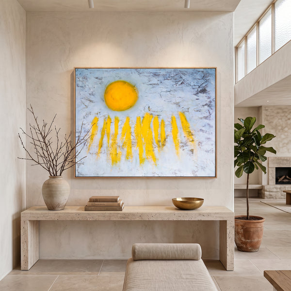 Large Teal Bold Abstract Wall Art — Original Oil Painting, Textured Canvas — "Sole (Horizontal Ver.)"