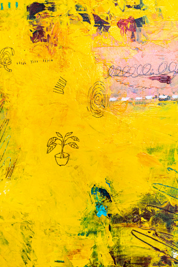 Vibrant Yellow Modern Abstract Wall Art — Original Oil Painting, Textured Canvas — "Sensus Gelb I" (20"x20") (20"x20" | 51x51cm)
