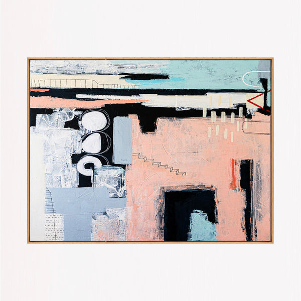 Bold Pink Modern Abstract Wall Art — Original Oil Painting, Textured Canvas — "Archive of longings (Horizontal Ver.)"