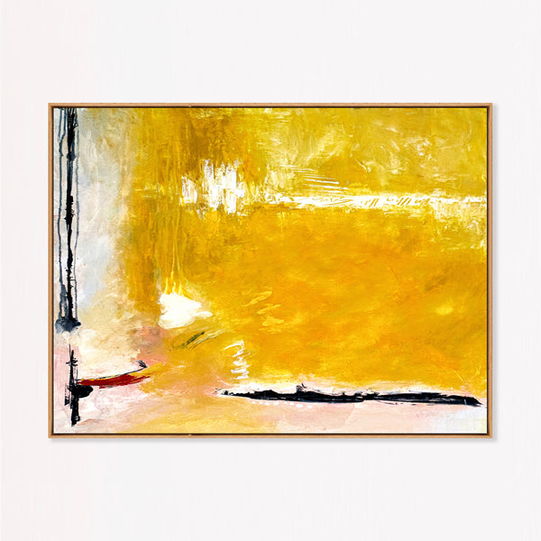 Large Yellow Modern Abstract Wall Art — Original Oil Painting, Textured Canvas — "Reminiscent (Horizontal Ver.)"