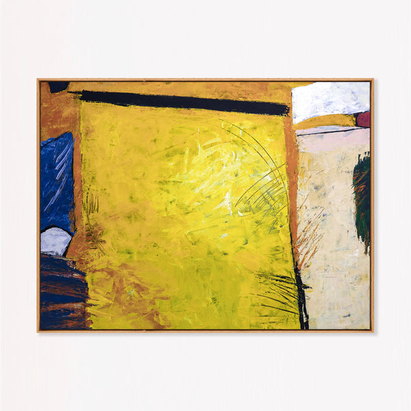 Vibrant Yellow Modern Abstract Wall Art — Large Original Oil Painting, Textured Canvas — "Sunshine (Horizontal Ver.)"