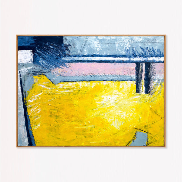 Large Yellow Modern Abstract Wall Art — Original Oil Painting, Textured Canvas — "Reinforce (Horizontal Ver.)"