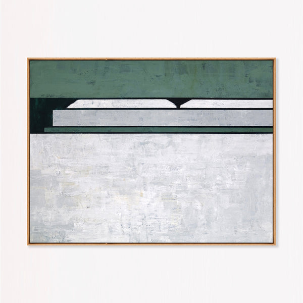 Large Moody Blue Abstract Wall Art — Original Oil Painting, Textured Canvas — "Room I (Horizontal Ver.)"