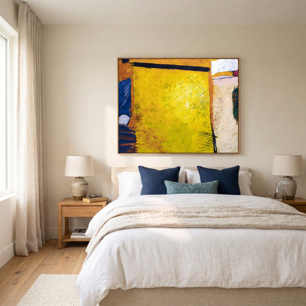 Vibrant Yellow Modern Abstract Wall Art — Large Original Oil Painting, Textured Canvas — "Sunshine (Horizontal Ver.)"