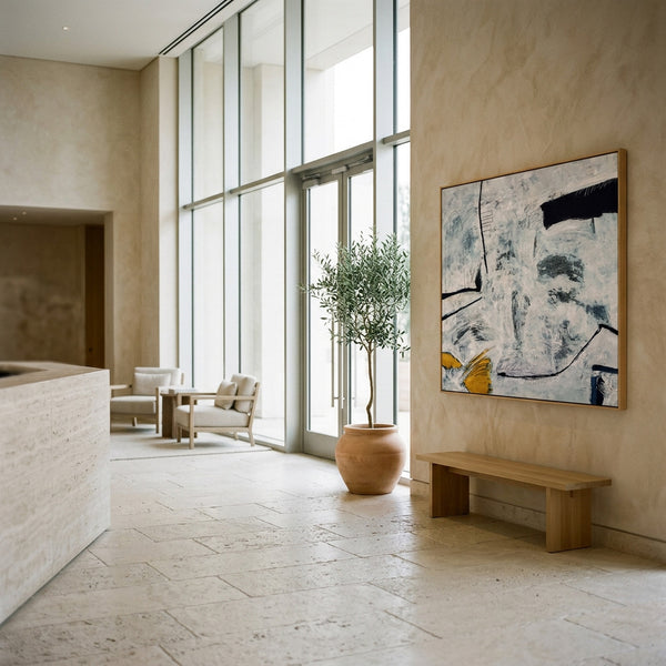 Large Neutral Minimalist Abstract Wall Art — Original Oil Painting, Textured Canvas — "Independent variable (Horizontal Ver.)"