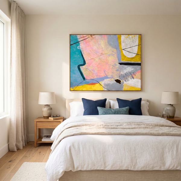 Pink Teal Abstract Wall Art — Large Modern Original Oil Painting, Textured Canvas — "Mindscape (Horizontal Ver.)"