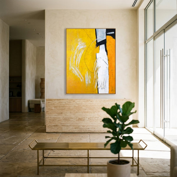 Bold Yellow Modern Abstract Wall Art — Large Original Oil Painting, Textured Canvas — "Gelb (Vertical Ver.)"