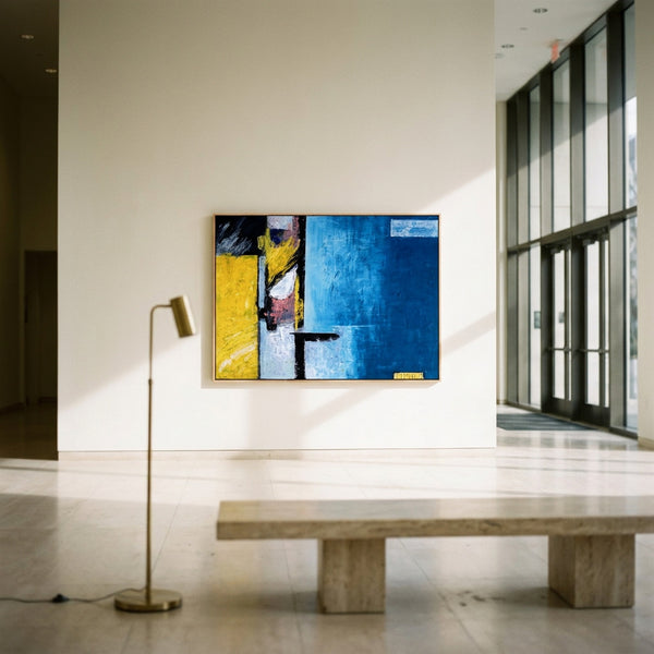 Abstract Wall Art — Large Blue Modern Original Oil Painting, Textured Canvas — "Construction (Horizontal Ver.)"