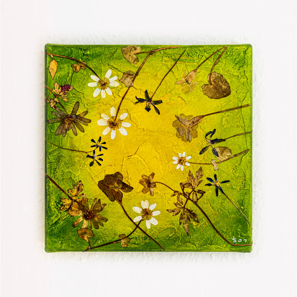 Vibrant Pink Boho Abstract Wall Art — Original Mixed Media Painting, Textured Canvas — "Florum-I" (8"x8") (8"x8" | 20x20cm)