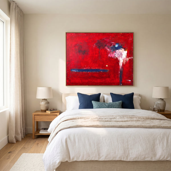 Bold Red Modern Abstract Wall Art — Vibrant Original Oil Painting, Textured Canvas — "Of the passion (Horizontal Ver.)"