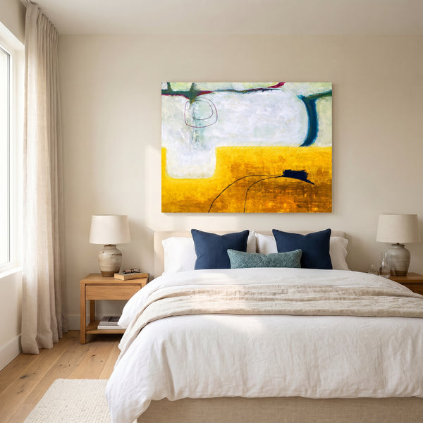 Vibrant Yellow Abstract Wall Art — Large Original Oil Painting, Textured Canvas — "The fourth (Horizontal Ver.)"