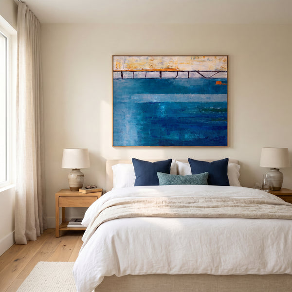 Cool Blue Moody Abstract Wall Art — Original Oil Painting, Textured Canvas — "Passage (Horizontal Ver.)"
