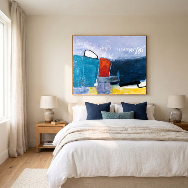 Abstract Wall Art, Bold Teal Modern Original Oil Painting — Textured Canvas Statement — "Mediate (Horizontal Ver.)"