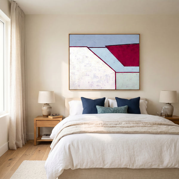 Moody Blue Modern Abstract Wall Art — Large Original Oil Painting, Textured Canvas — "Room II (Horizontal Ver.)"