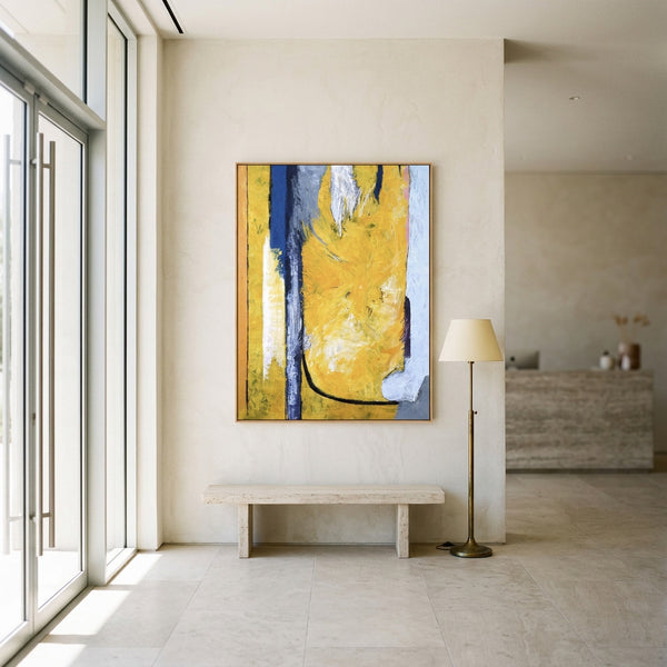 Vibrant Yellow Modern Abstract Wall Art — Original Oil Painting, Textured Canvas — "Clearpool (Vertical Ver.)"