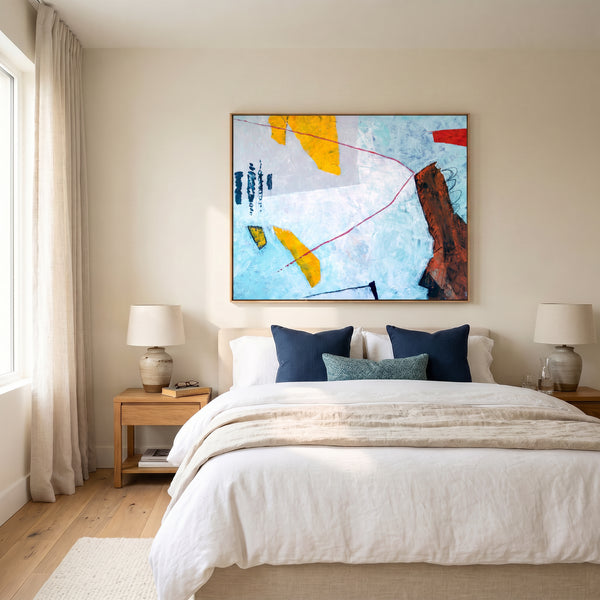 Abstract Wall Art Large Blue Modern Original Oil Painting, Textured Canvas — "Tale II (Horizontal Ver.)"