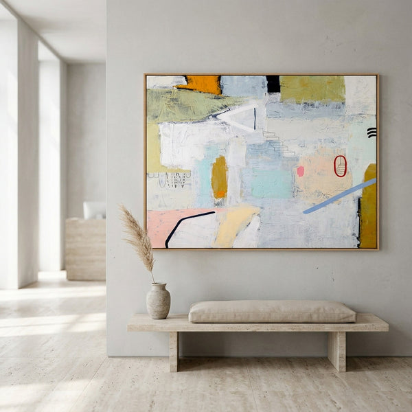 Serene Neutral Modern Abstract Wall Art — Large Original Oil Painting, Textured Canvas — "Daydream of Wednesday (Horizontal Ver.)"