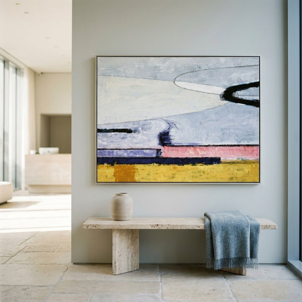 Abstract Wall Art Large Modern Pink Grey Original Oil Painting, Textured Canvas — "Parabola (Horizontal Ver.)"
