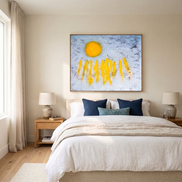 Large Teal Bold Abstract Wall Art — Original Oil Painting, Textured Canvas — "Sole (Horizontal Ver.)"