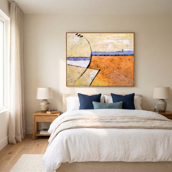 Bold Orange Modern Abstract Wall Art — Large Original Oil Painting, Textured Canvas — "Reception (Horizontal Ver.)"