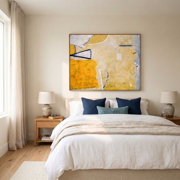 Large Yellow Minimalist Abstract Wall Art — Original Oil Painting, Textured Canvas — "Monday dream (Horizontal Ver.)"