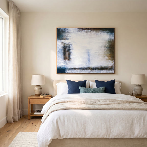 Moody White Abstract Wall Art — Large Original Oil Painting, Textured Canvas — "Waiting (Horizontal Ver.)"