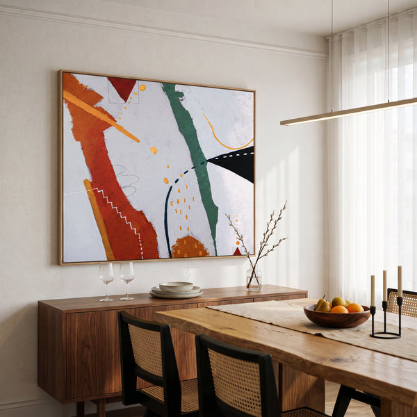 Bold Black Moody Abstract Wall Art — Original Oil Painting, Textured Canvas — "Black kite (Horizontal Ver.)"