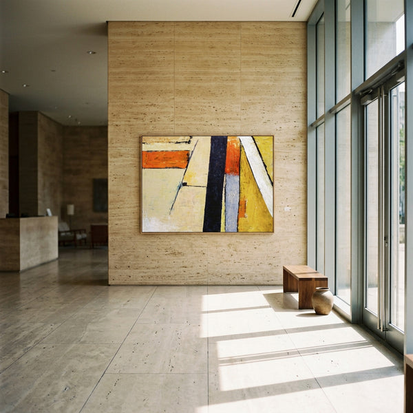 Abstract Wall Art — Modern Orange Yellow Original Oil Painting, Textured Canvas — "Door (Horizontal Ver.)"