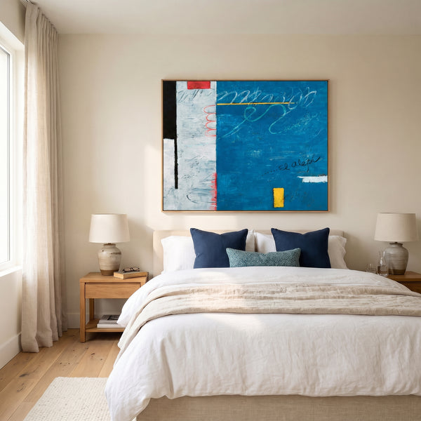 Abstract Wall Art Blue Modern Dynamic Original Oil Painting, Textured Canvas — "The Aleph (Horizontal Ver.)"