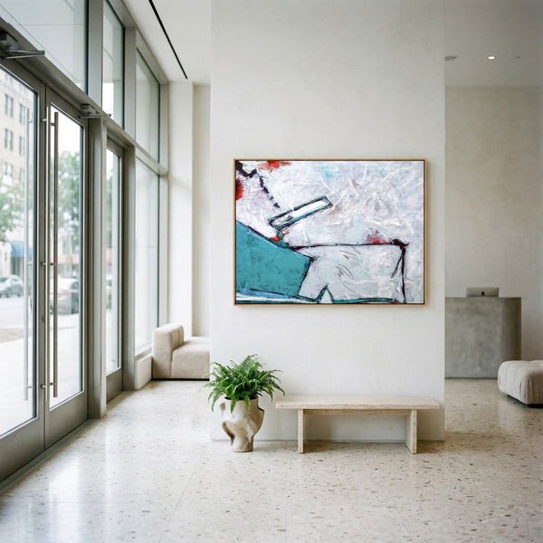 Teal Bold Abstract Wall Art — Large Original Oil Painting, Textured Canvas — "Door II (Horizontal Ver.)"