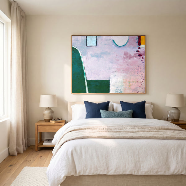 Pink Modern Abstract Wall Art — Large Original Oil Painting, Textured Canvas — "Purple sprinkle (Horizontal Ver.)"