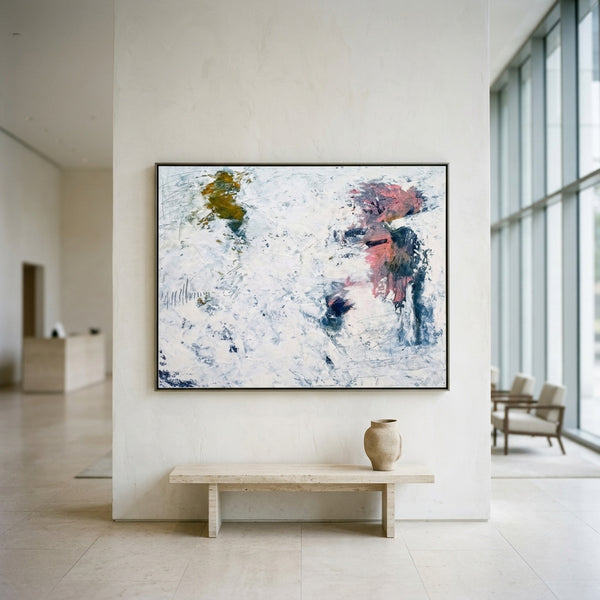 Serene Pink Minimalist Abstract Wall Art — Original Oil Painting, Textured Canvas — "Forgotten memories (Horizontal Ver.)"
