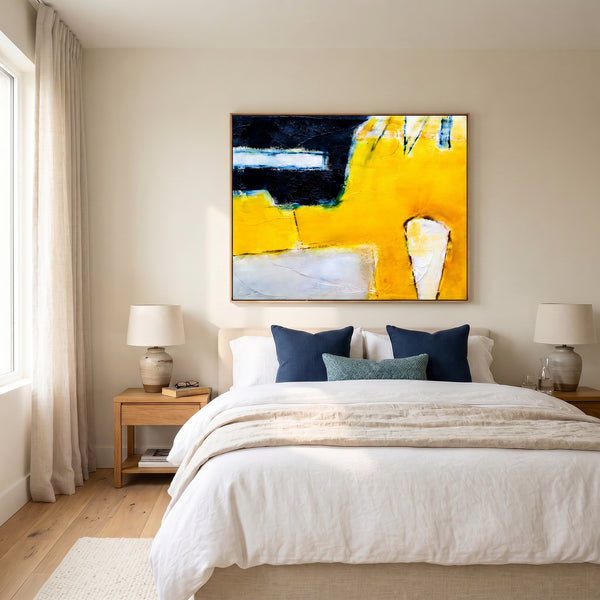 Abstract Wall Art — Large Yellow Black Modern Original Oil Painting, Textured Canvas — "Neo (Horizontal Ver.)"