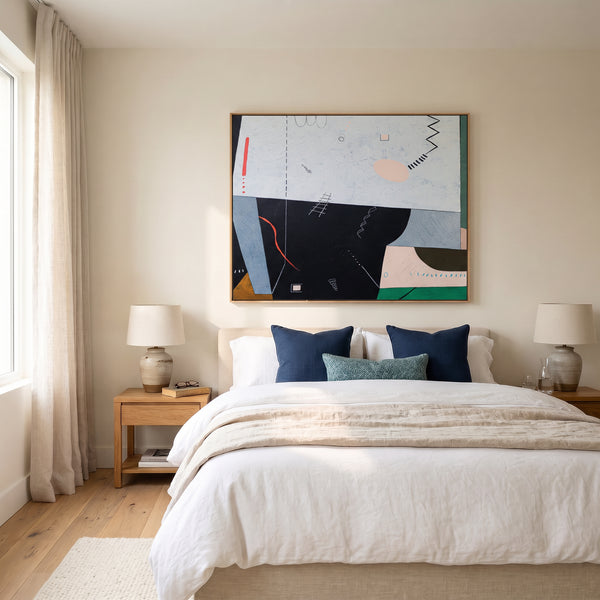 Abstract Wall Art, Moody Black Modern Original Oil Painting — Large Textured Canvas — "Albeit (Horizontal Ver.)"