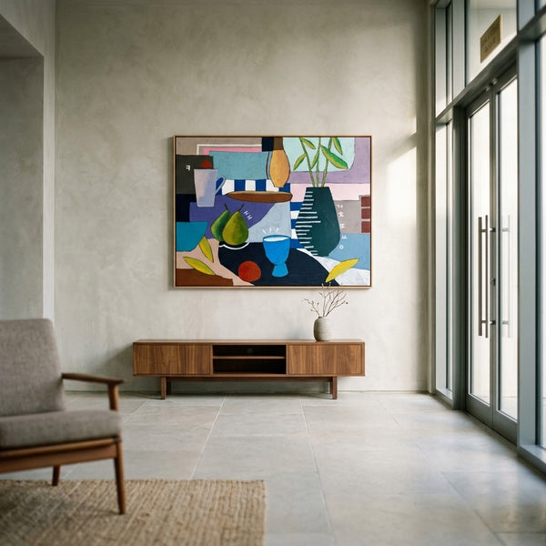 Moody Neutral Minimalist Abstract Wall Art — Original Oil Painting, Textured Canvas — "Ein Tisch II"