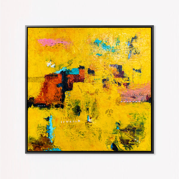 Vibrant Yellow Modern Abstract Wall Art — Original Oil Painting, Textured Canvas — "Sensus Gelb I" (20"x20") (20"x20" | 51x51cm)