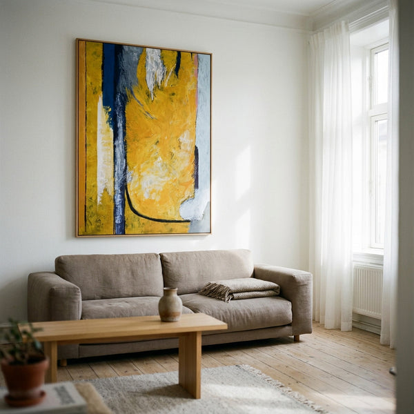 Vibrant Yellow Modern Abstract Wall Art — Original Oil Painting, Textured Canvas — "Clearpool (Vertical Ver.)"