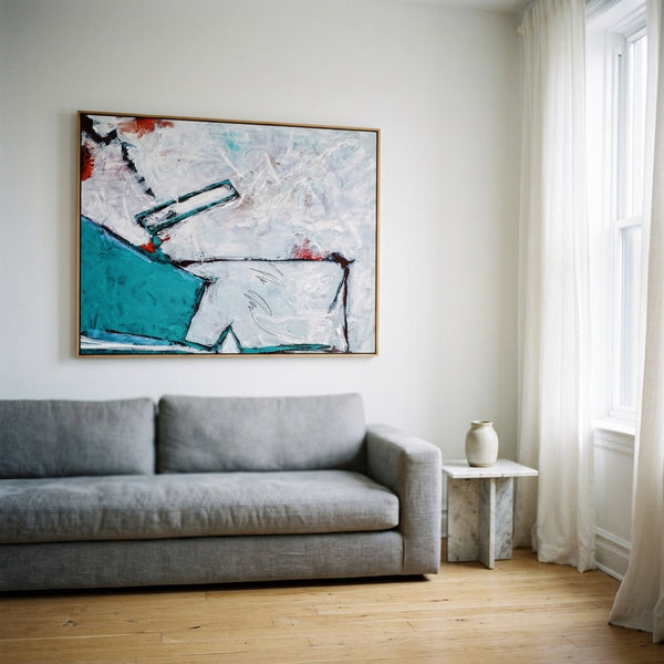 Teal Bold Abstract Wall Art — Large Original Oil Painting, Textured Canvas — "Door II (Horizontal Ver.)"