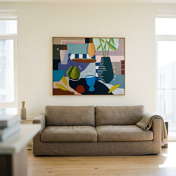 Moody Neutral Minimalist Abstract Wall Art — Original Oil Painting, Textured Canvas — "Ein Tisch II"