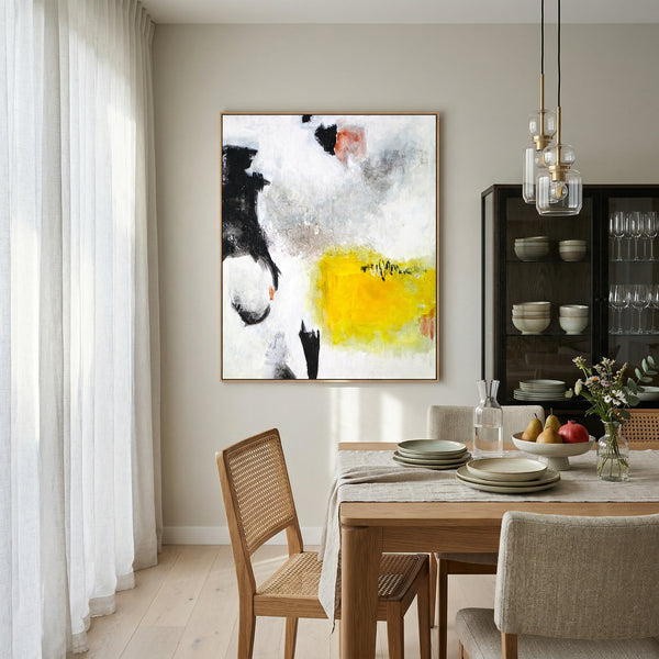 Oversized Black Yellow Abstract Wall Art — Original Oil Painting, Textured Canvas — "Sign (Vertical Ver.)"