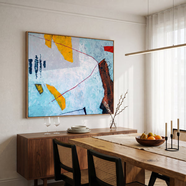 Abstract Wall Art Large Blue Modern Original Oil Painting, Textured Canvas — "Tale II (Horizontal Ver.)"