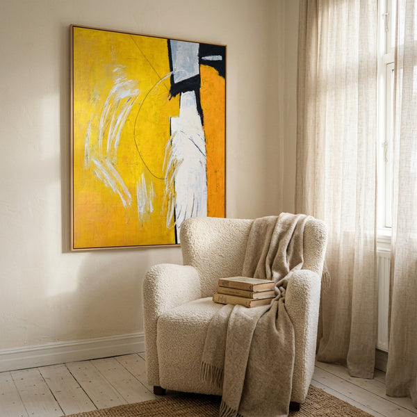 Bold Yellow Modern Abstract Wall Art — Large Original Oil Painting, Textured Canvas — "Gelb (Vertical Ver.)"