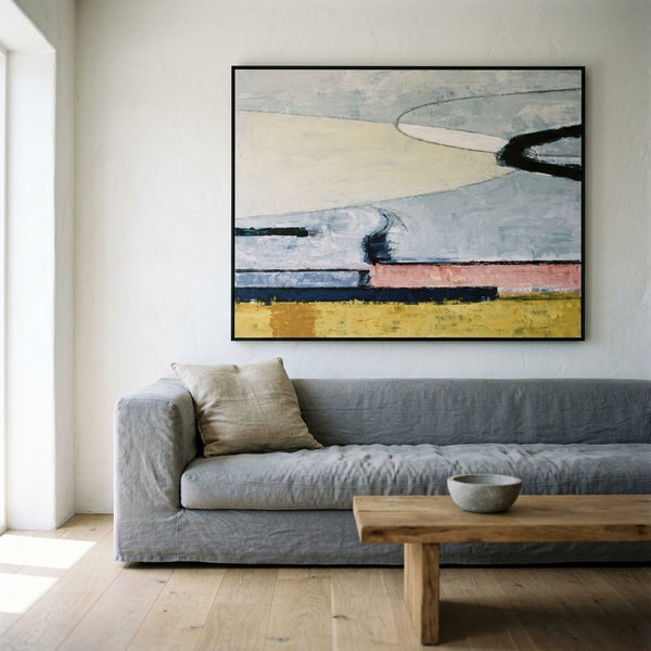 Abstract Wall Art Large Modern Pink Grey Original Oil Painting, Textured Canvas — "Parabola (Horizontal Ver.)"