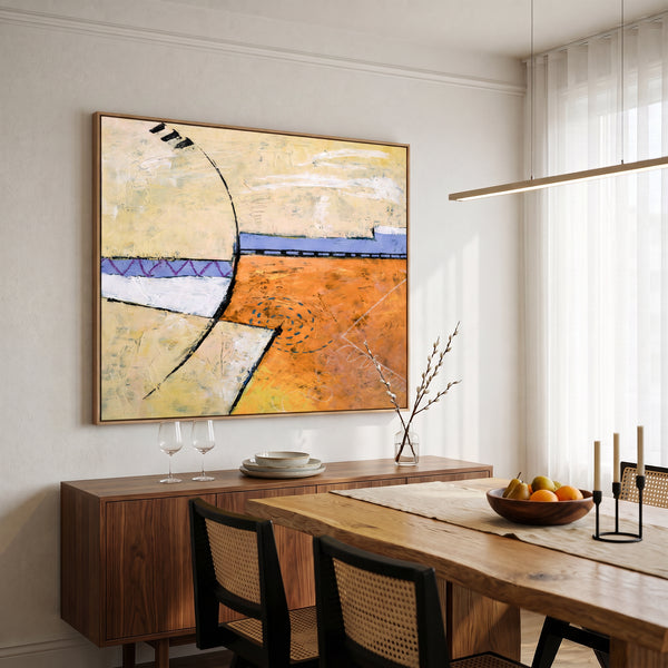 Bold Orange Modern Abstract Wall Art — Large Original Oil Painting, Textured Canvas — "Reception (Horizontal Ver.)"