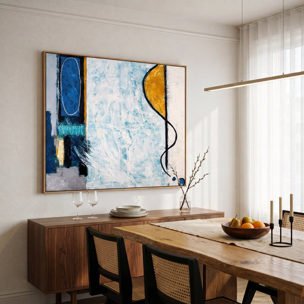 Abstract Wall Art — Serene Blue Modern Original Oil Painting, Textured Canvas Statement — "Pool (Horizontal Ver.)"