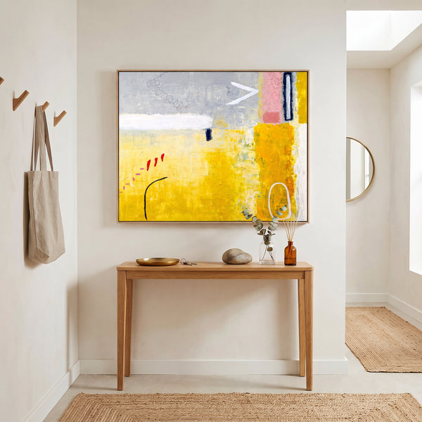 Yellow Modern Abstract Wall Art — Large Original Oil Painting, Textured Canvas — "Tuesday dream (Horizontal Ver.)"