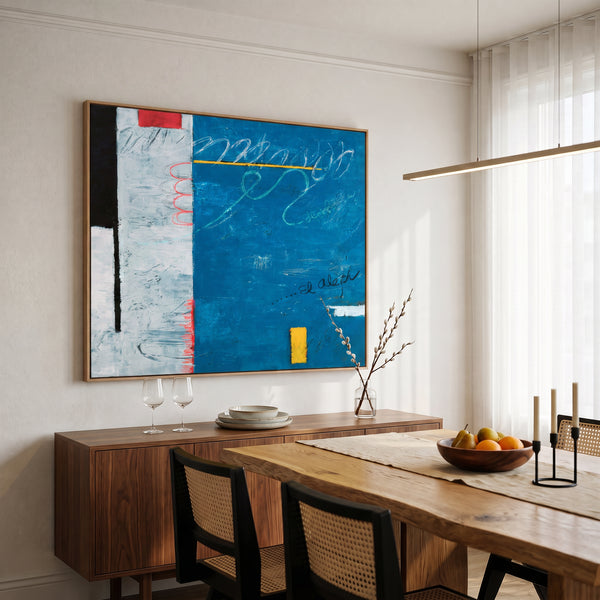 Abstract Wall Art Blue Modern Dynamic Original Oil Painting, Textured Canvas — "The Aleph (Horizontal Ver.)"