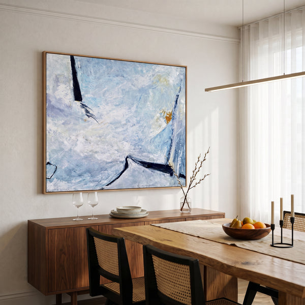 Moody Teal Abstract Wall Art — Original Oil Painting, Textured Canvas Statement — "Unspoken (Horizontal Ver.)"