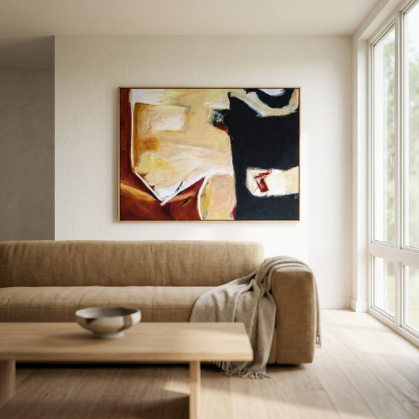 Large Moody Black Abstract Wall Art — Original Oil Painting, Textured Canvas — "In that manner (Horizontal Ver.)"
