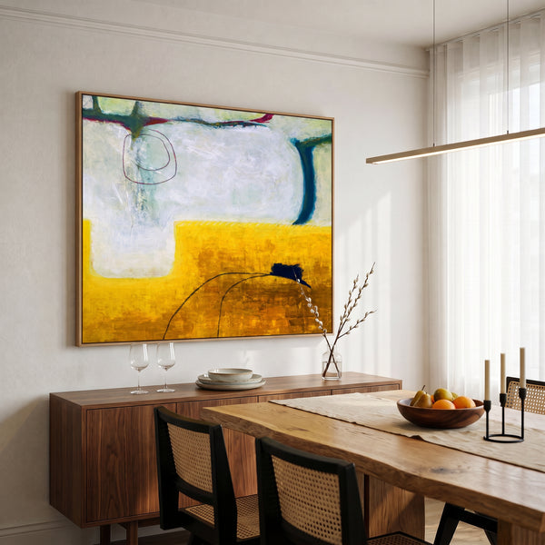 Vibrant Yellow Abstract Wall Art — Large Original Oil Painting, Textured Canvas — "The fourth (Horizontal Ver.)"